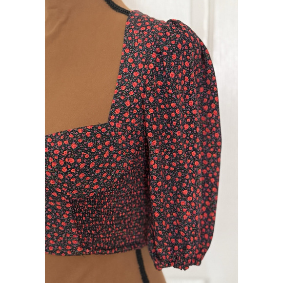 Zara NWT Floral Print Ruched Floral Sweetheart Crop Top Balloon Sleeve Size XS‎ - Picture 4 of 16
